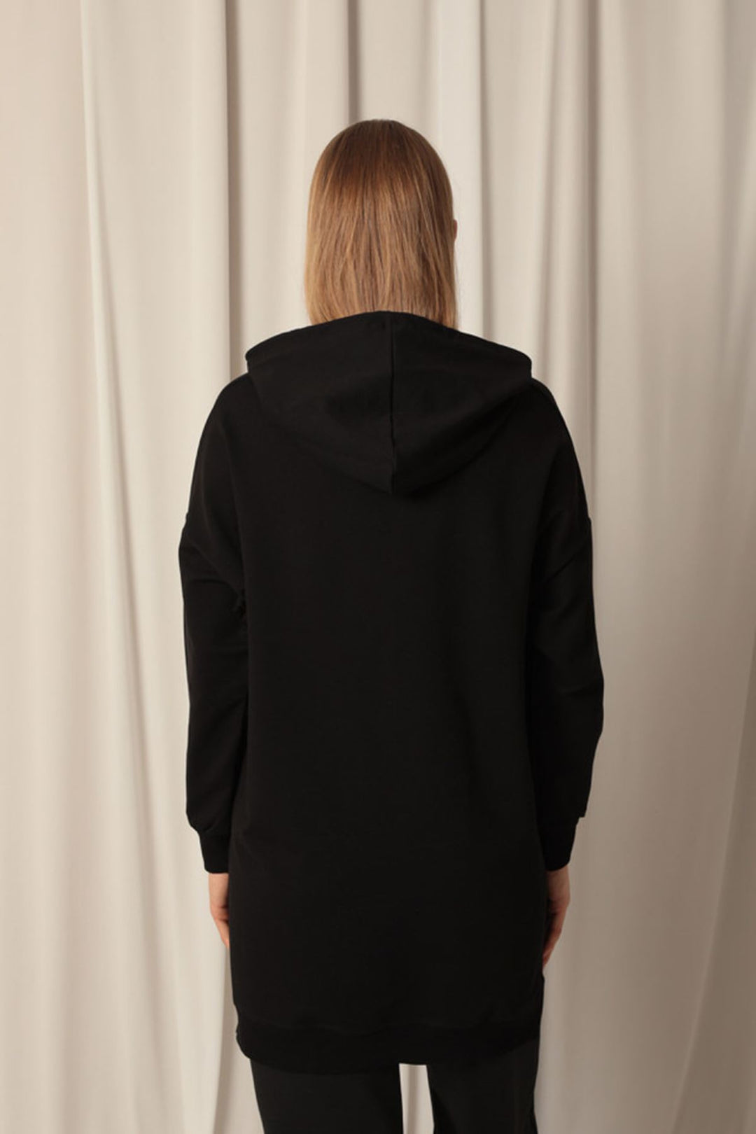 KKT Double Yarn Fabric Embroidered Hooded Women's Black Tunic Sweat - Antwerp