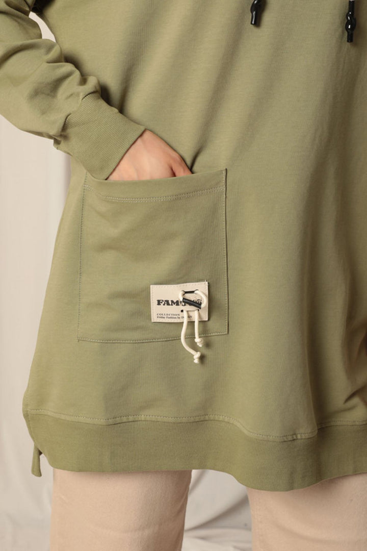 KKT Double Yarn Fabric Embroidered Hooded Women's Khaki Tunic Sweat - Foothill Farms