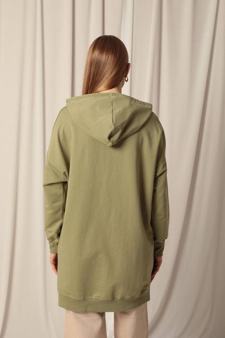KKT Double Yarn Fabric Embroidered Hooded Women's Khaki Tunic Sweat - Foothill Farms