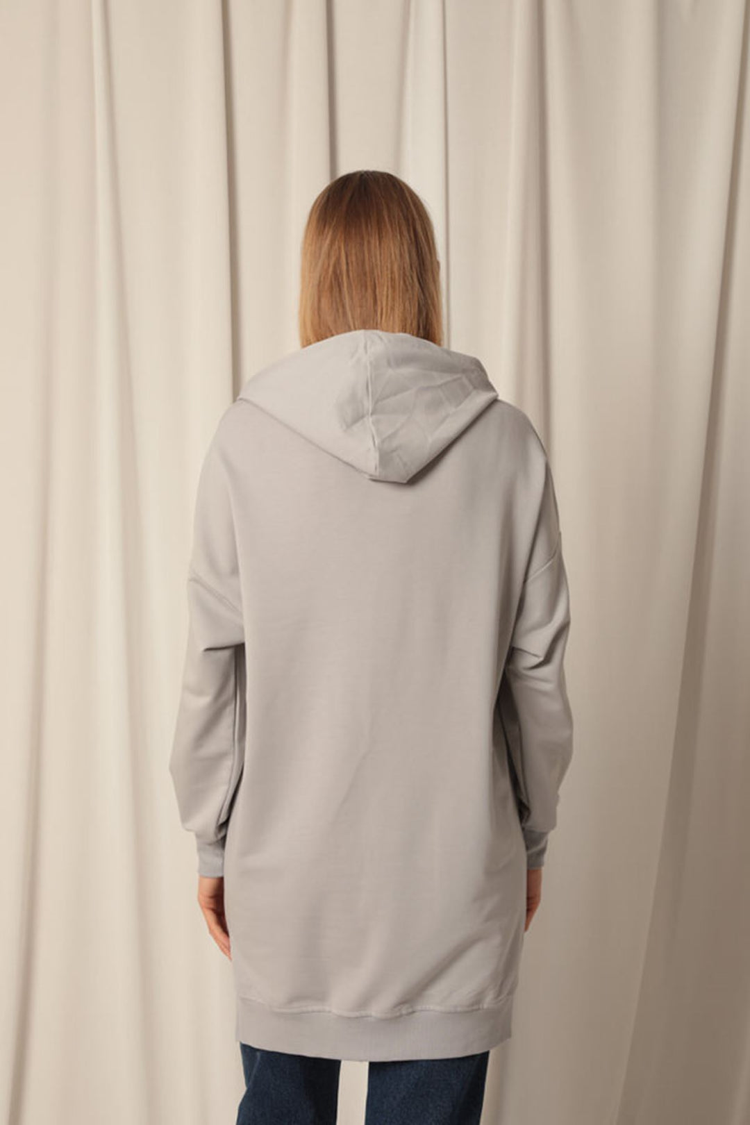 KKT Double Yarn Fabric Embroidered Hooded Women's Grey Tunic Sweat - Antibes