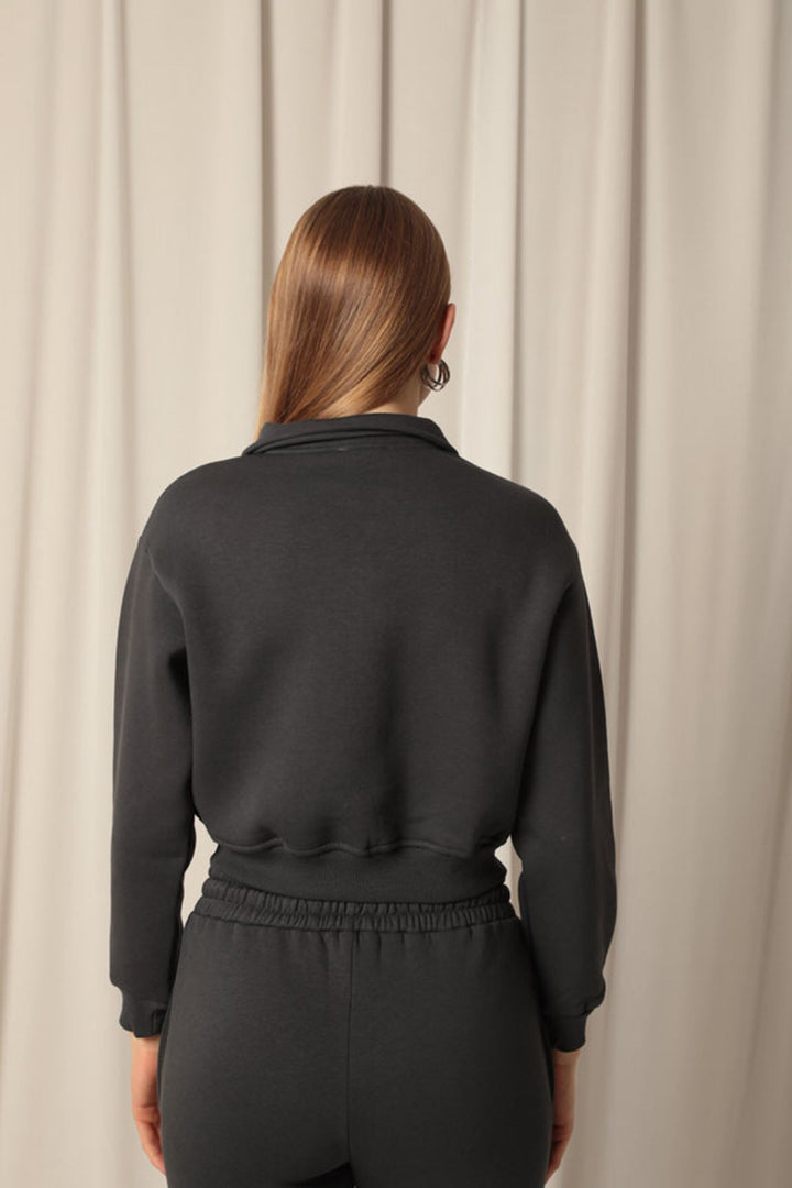 KKT Three Thread Zipper Hooded Short Women's Anthracite Sweat - Soest