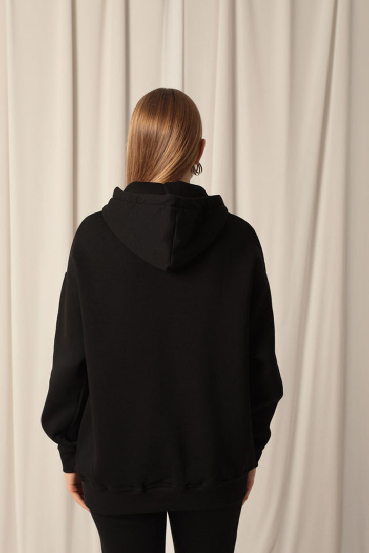 KKT Triple Yarn Kangaroo Pocket Zippered Hooded Women's Black Sweat - Philadelphia