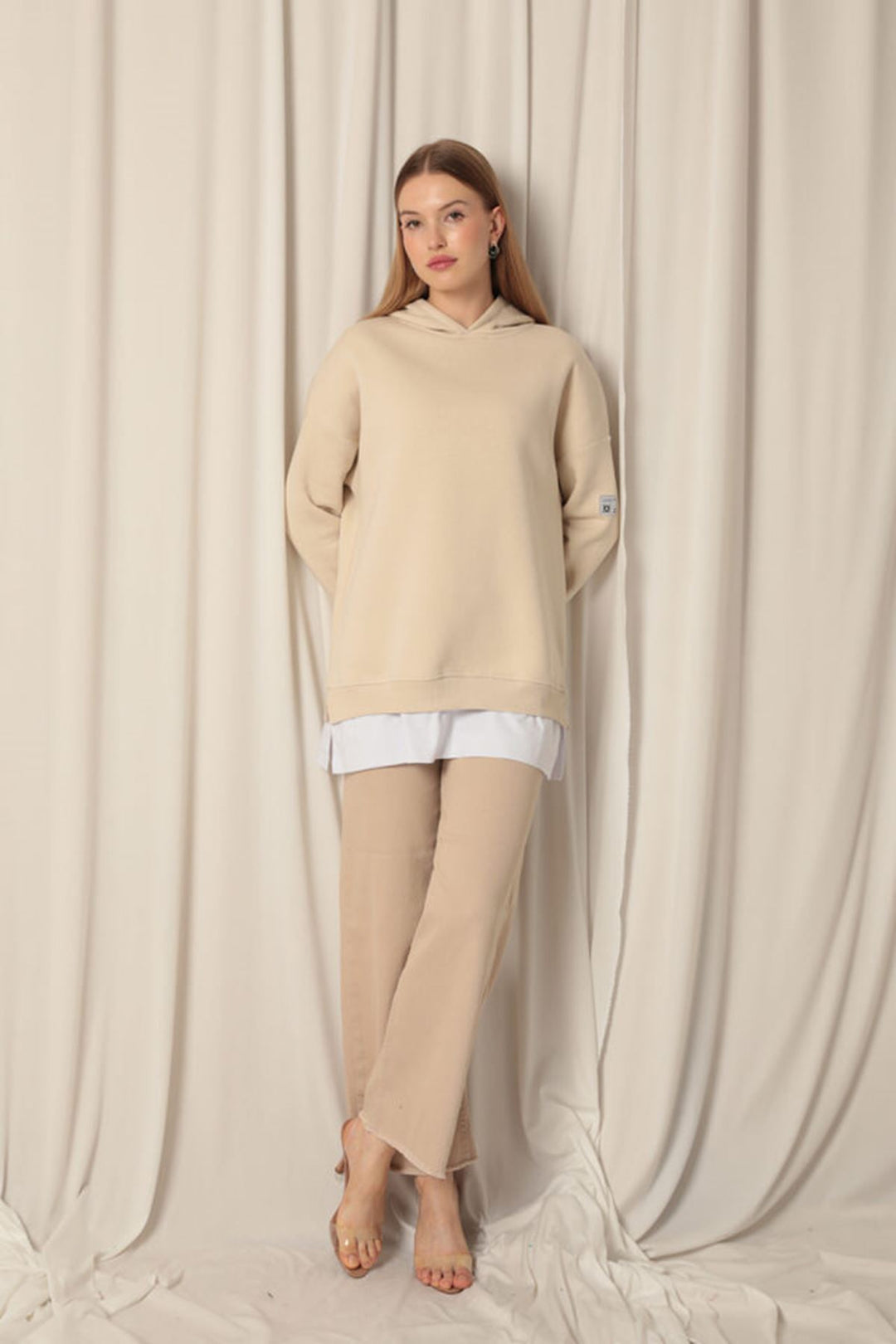 KKT Three Thread Fabric Hooded Women's Beige Sweat - Appleton