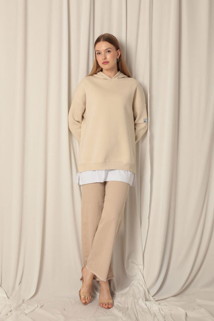 KKT Three Thread Fabric Hooded Women's Beige Sweat - Appleton