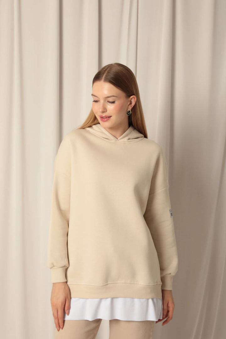 KKT Three Thread Fabric Hooded Women's Beige Sweat - Appleton
