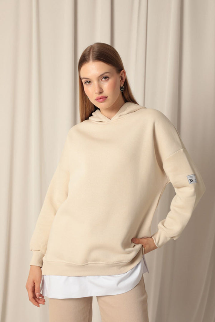 KKT Three Thread Fabric Hooded Women's Beige Sweat - Appleton