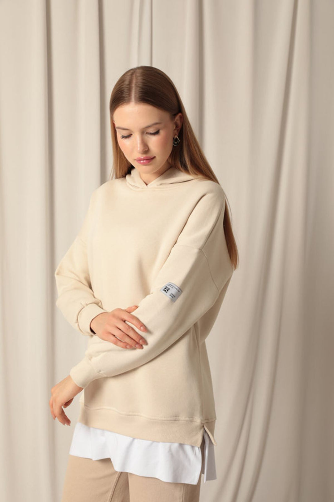 KKT Three Thread Fabric Hooded Women's Beige Sweat - Appleton