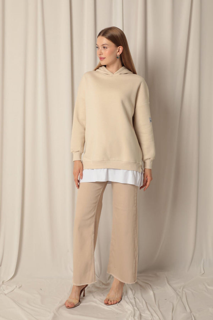 KKT Three Thread Fabric Hooded Women's Beige Sweat - Appleton