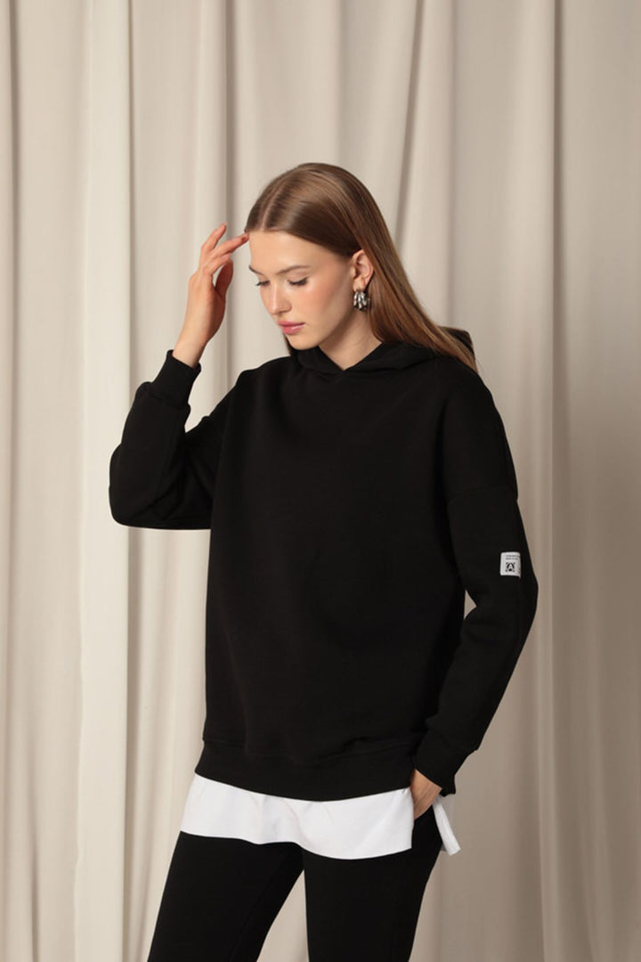 KKT Three Thread Fabric Hooded Women's Black Sweat - Girona