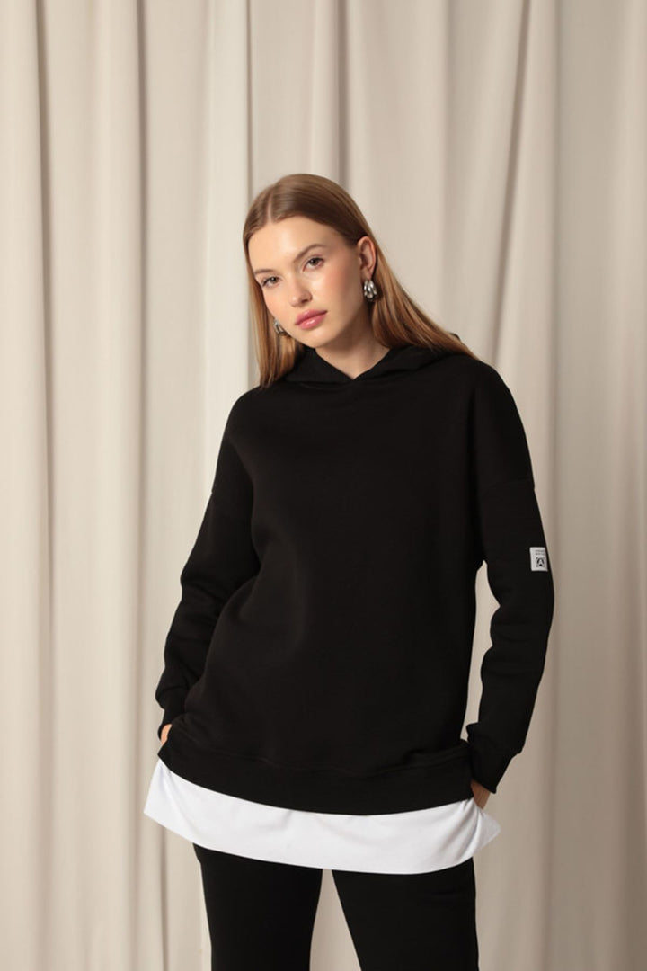 KKT Three Thread Fabric Hooded Women's Black Sweat - Girona