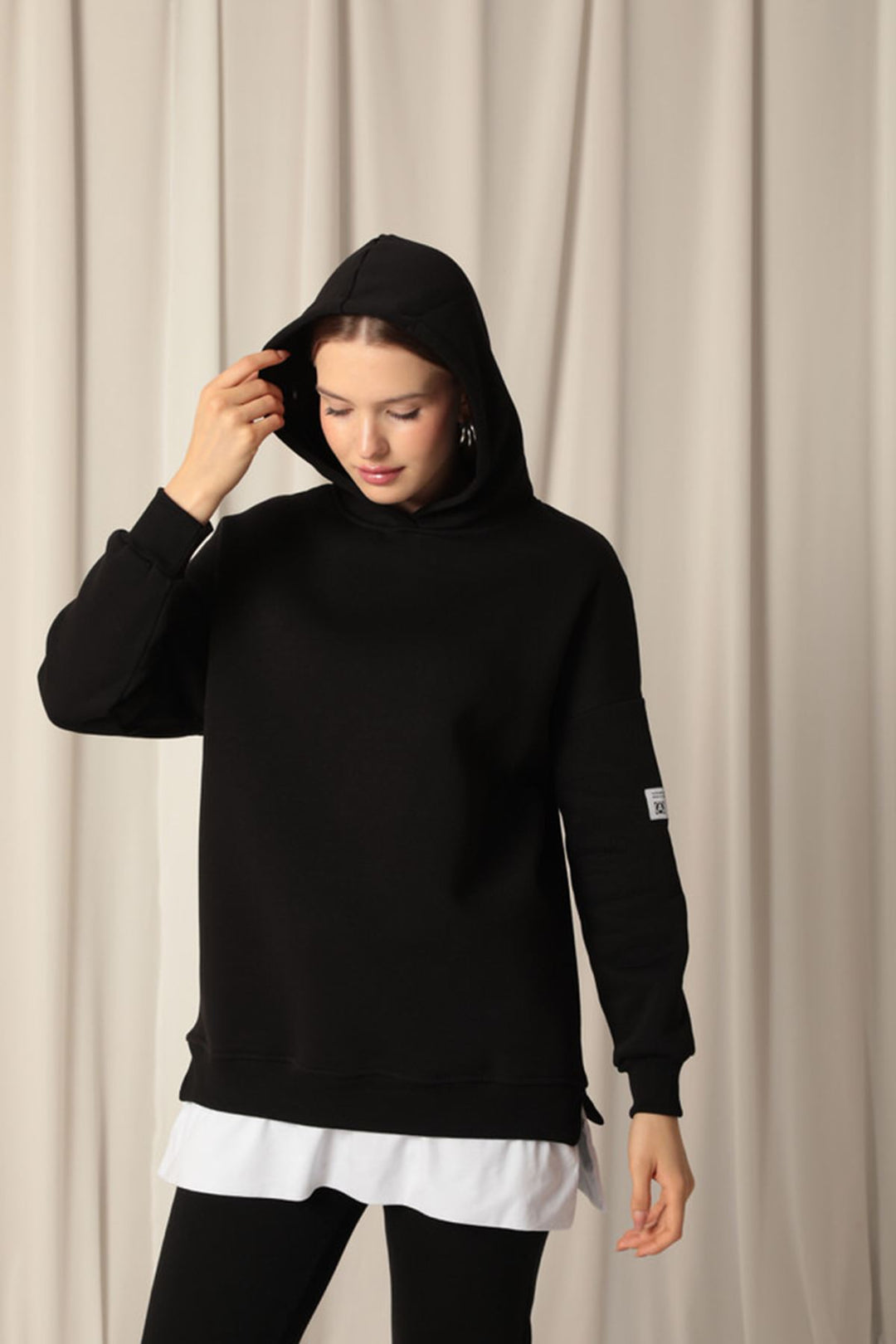 KKT Three Thread Fabric Hooded Women's Black Sweat - Girona