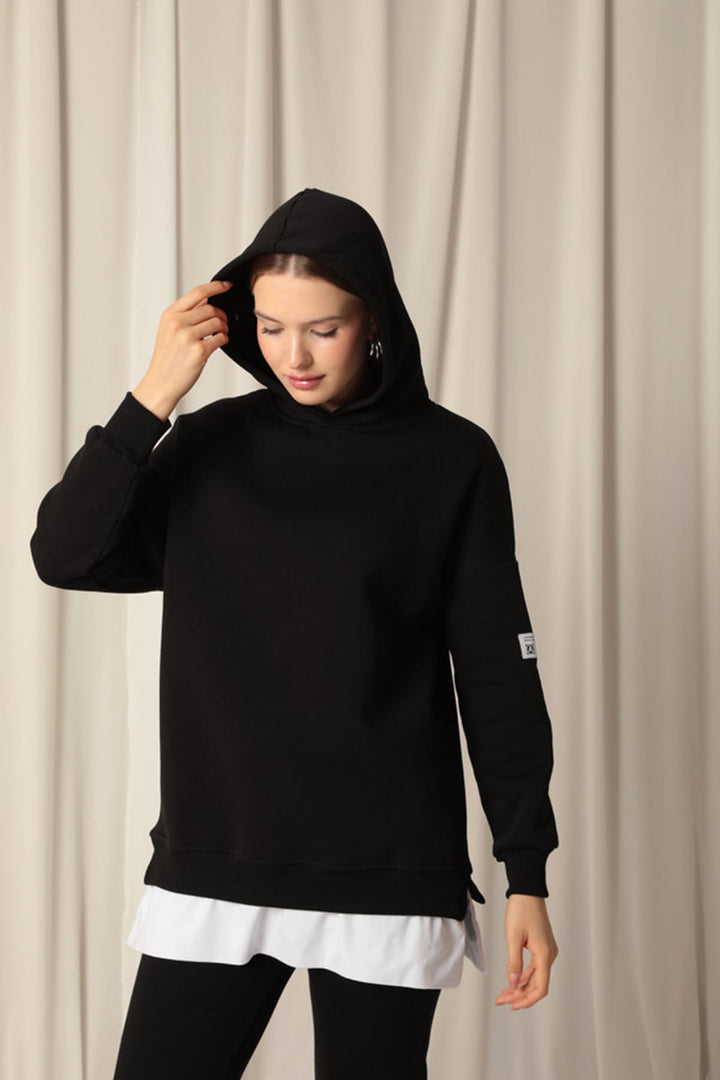 KKT Three Thread Fabric Hooded Women's Black Sweat - Girona