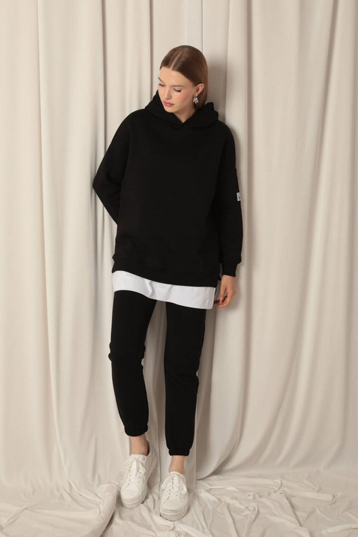 KKT Three Thread Fabric Hooded Women's Black Sweat - Girona