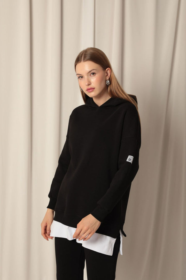 KKT Three Thread Fabric Hooded Women's Black Sweat - Girona