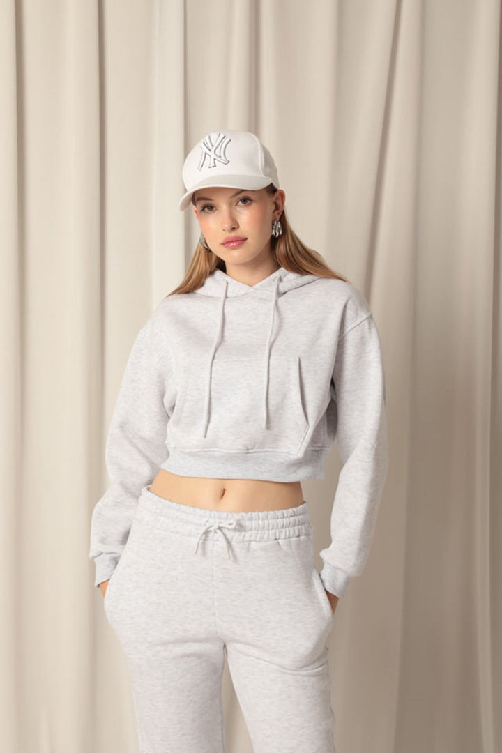 KKT Three Thread Fabric Hooded Short Women's Gray Sweat - Valle de Bravo