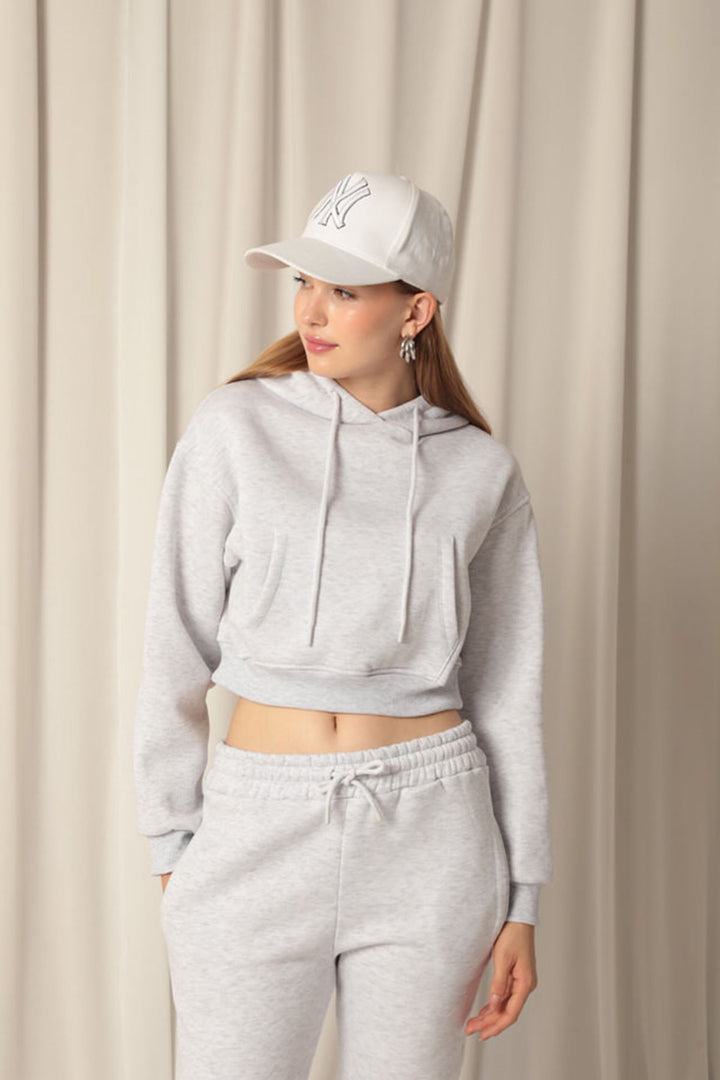 KKT Three Thread Fabric Hooded Short Women's Gray Sweat - Valle de Bravo