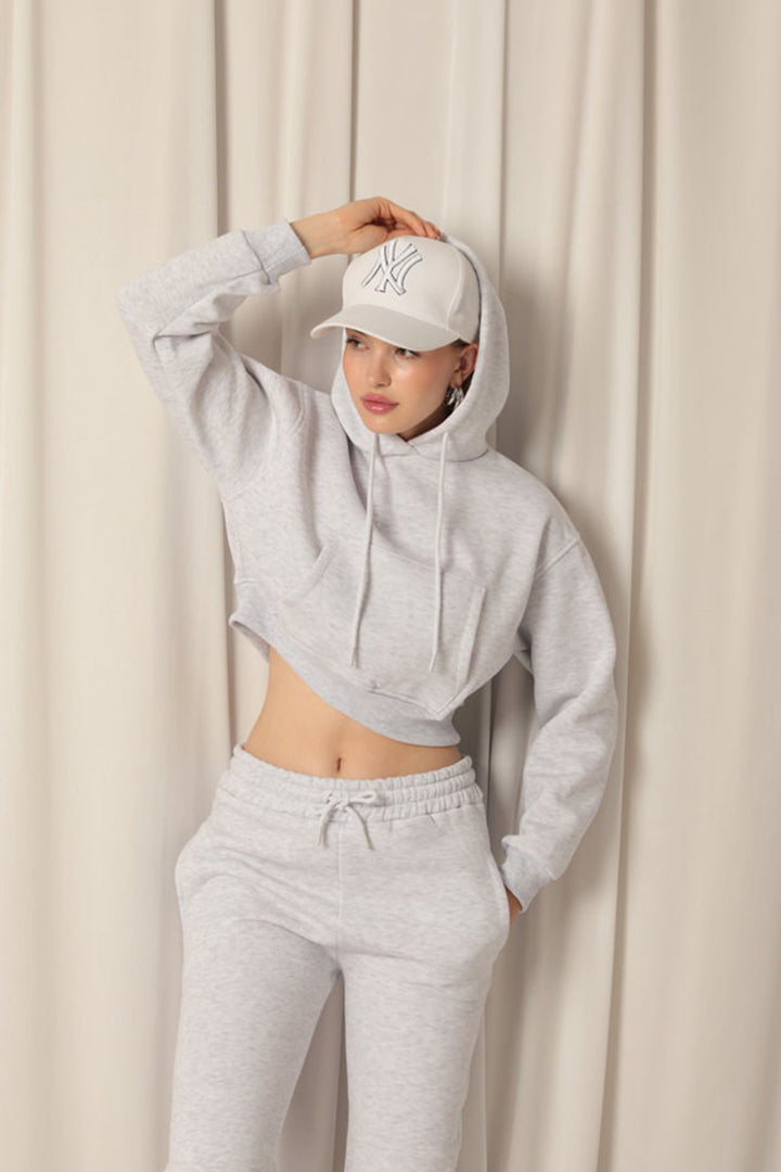 KKT Three Thread Fabric Hooded Short Women's Gray Sweat - Valle de Bravo