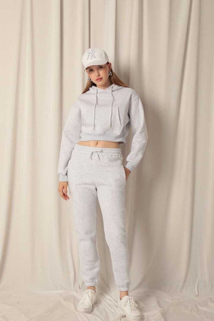 KKT Three Thread Fabric Hooded Short Women's Gray Sweat - Valle de Bravo