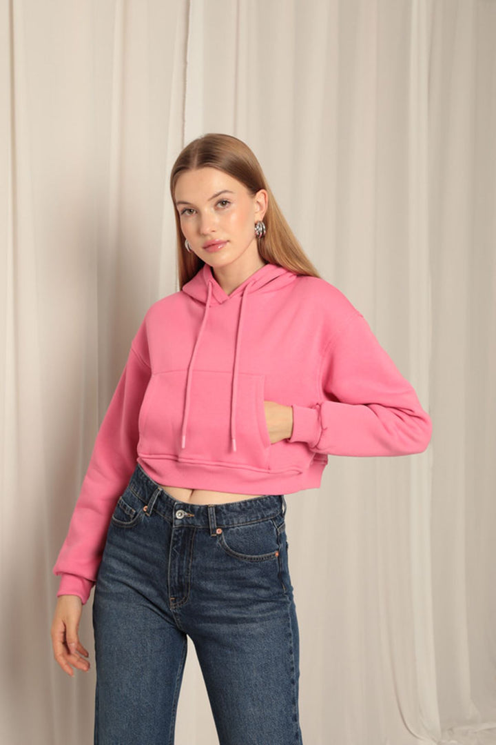 KKT Three Thread Fabric Hooded Short Women Pink Sweat - Acaxochitlán