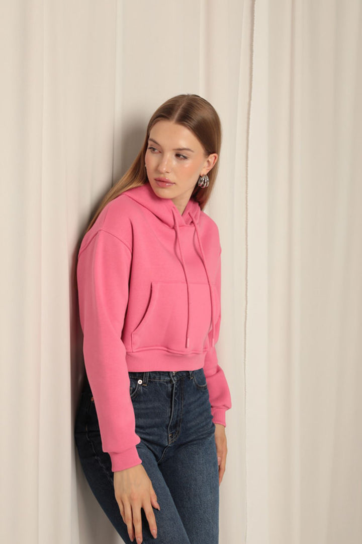 KKT Three Thread Fabric Hooded Short Women Pink Sweat - Acaxochitlán