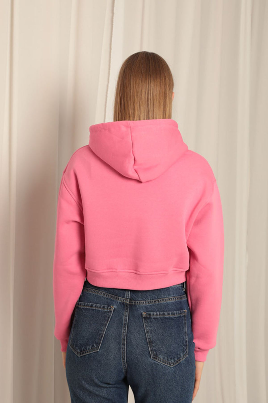 KKT Three Thread Fabric Hooded Short Women Pink Sweat - Acaxochitlán