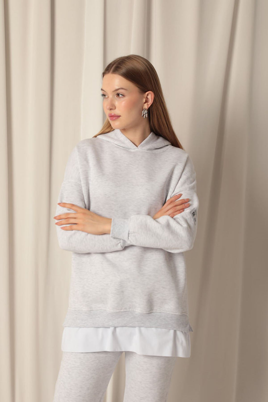 KKT Three Thread Fabric Hooded Women's Gray Sweat - Aurora