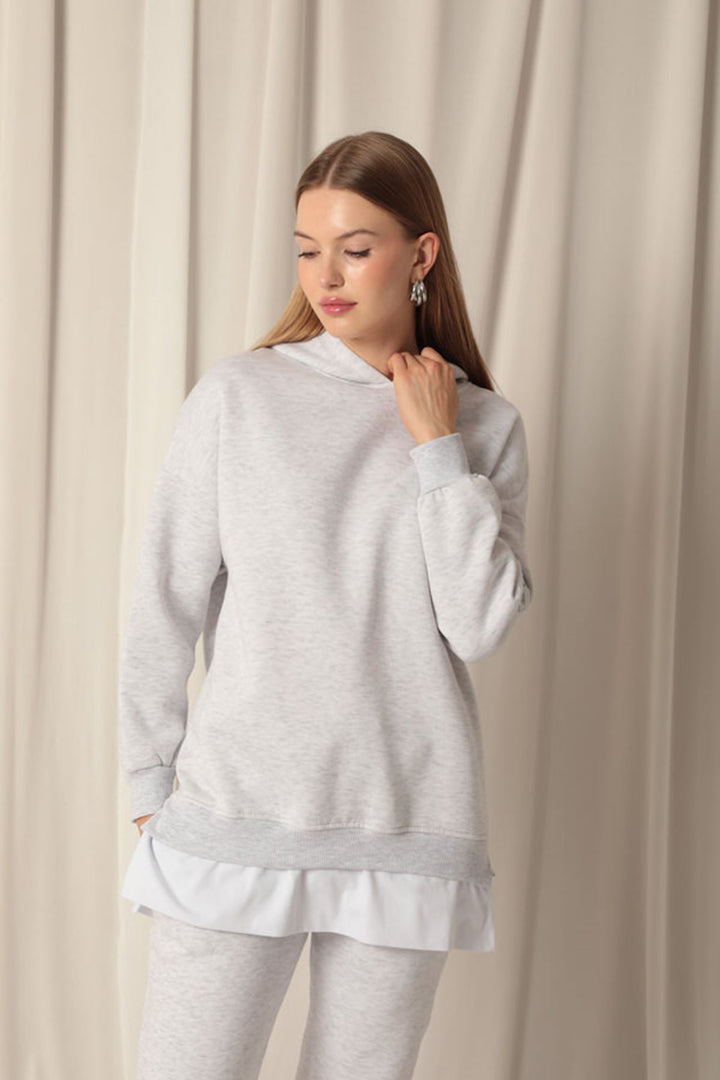 KKT Three Thread Fabric Hooded Women's Gray Sweat - Aurora