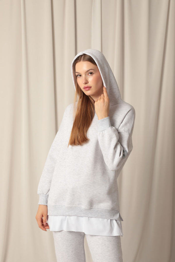KKT Three Thread Fabric Hooded Women's Gray Sweat - Aurora