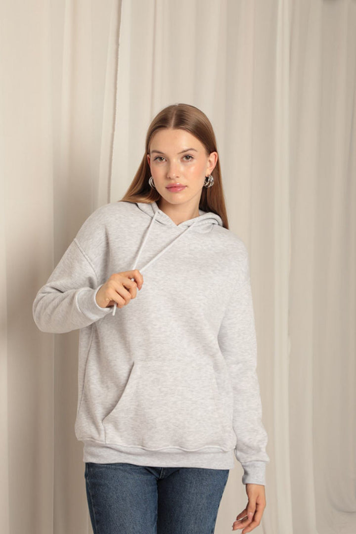 KKT Triple Yarn Kangaroo Pocket Women's Hooded Light Gray Sweat - Shakopee