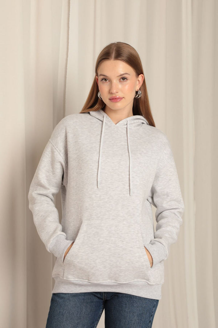 KKT Triple Yarn Kangaroo Pocket Women's Hooded Light Gray Sweat - Shakopee