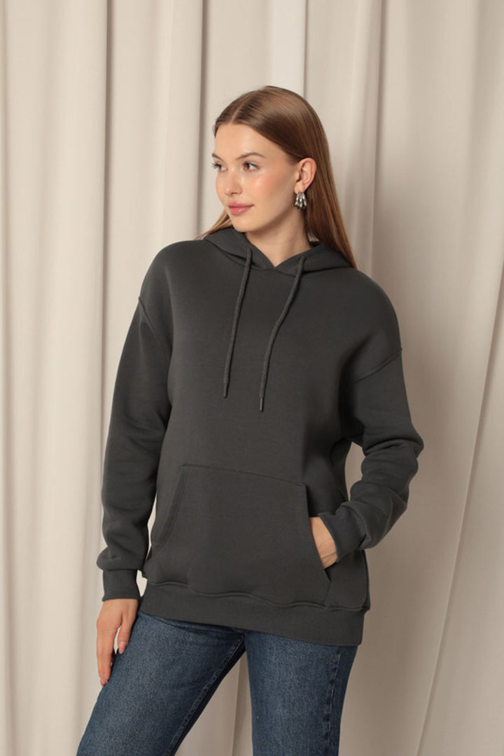 KKT Three Thread Kangaroo Pocket Women's Hooded Anthracite Sweat - Morgan Hill