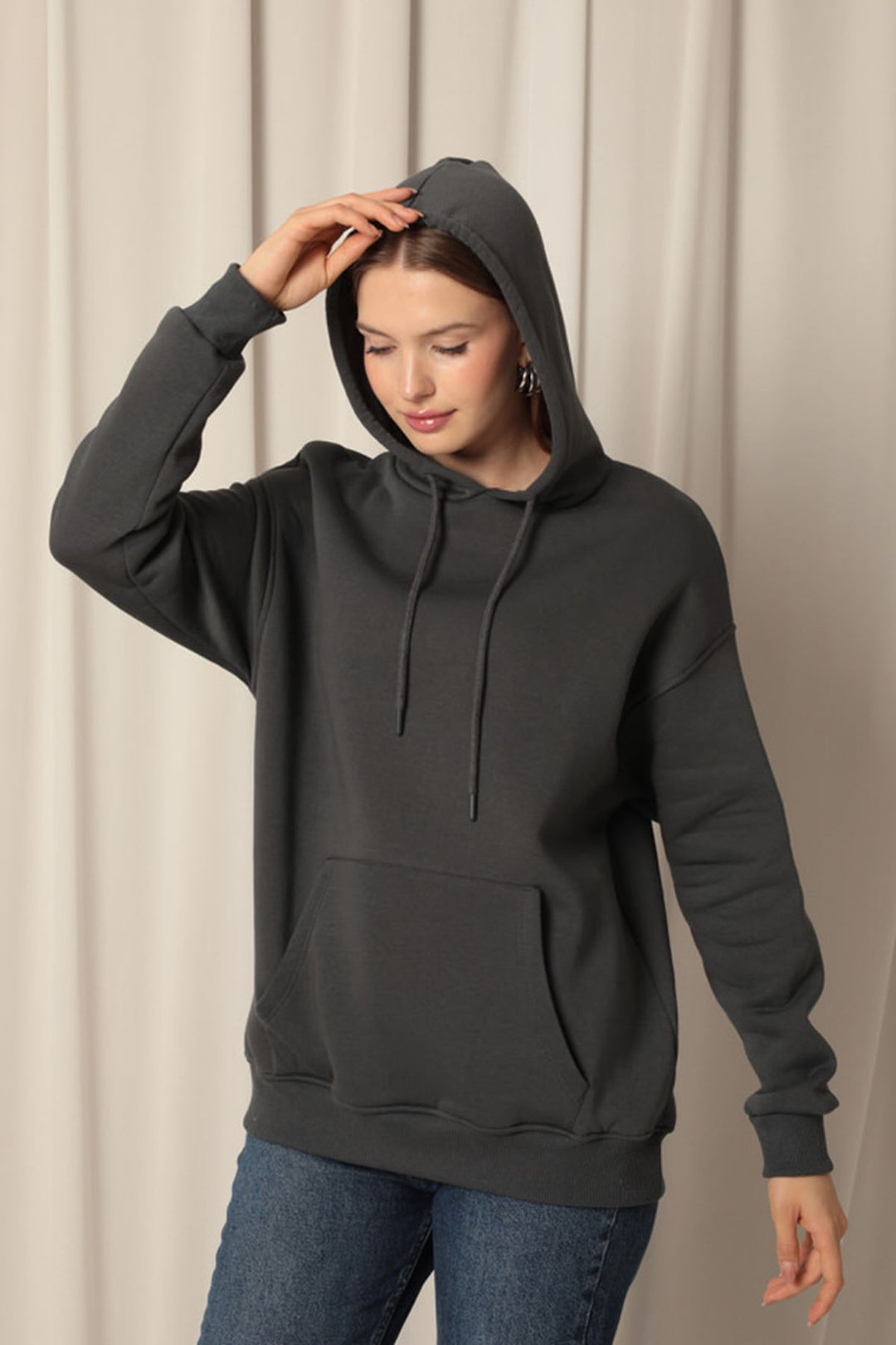 KKT Three Thread Kangaroo Pocket Women's Hooded Anthracite Sweat - Morgan Hill