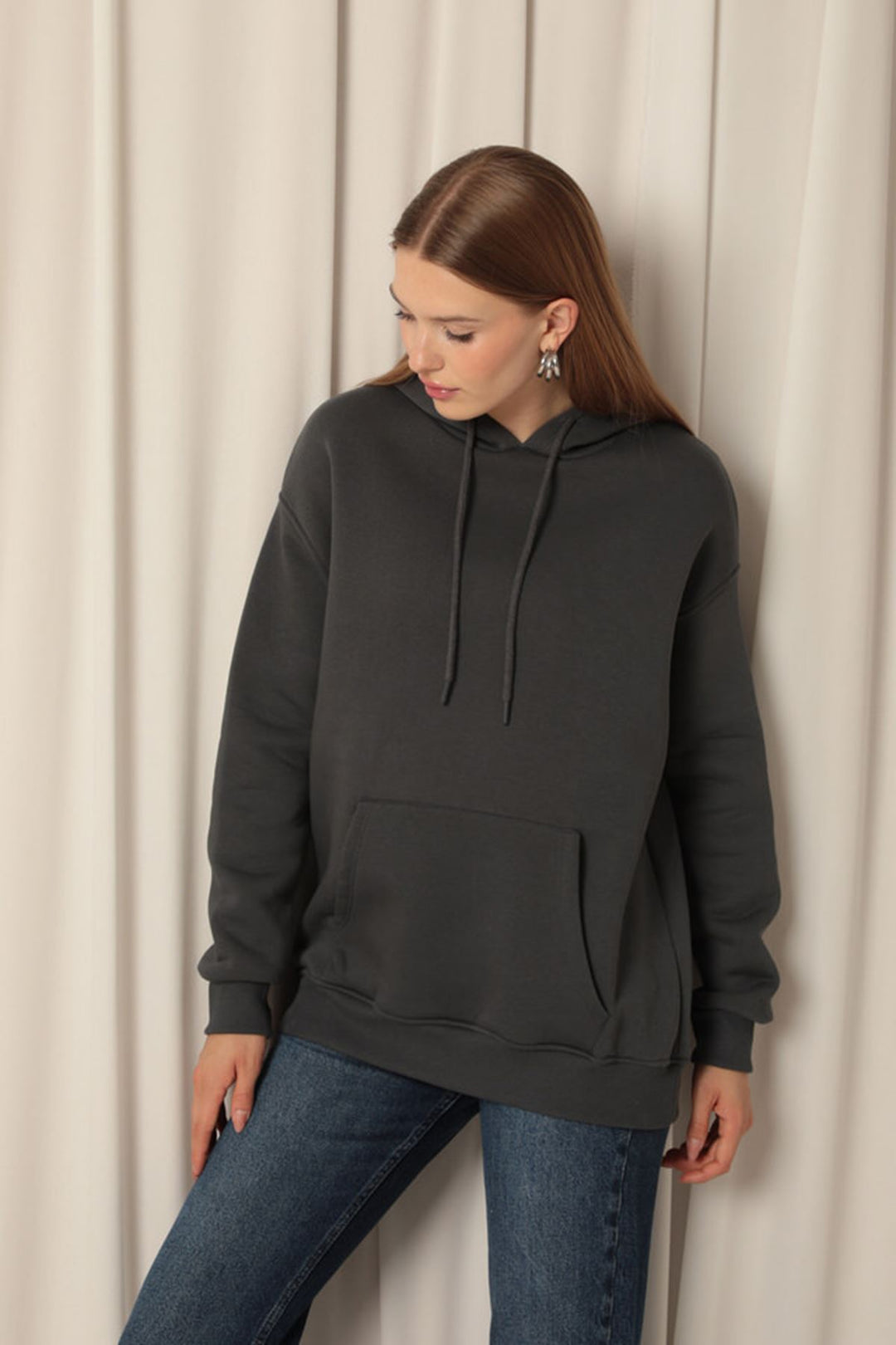 KKT Three Thread Kangaroo Pocket Women's Hooded Anthracite Sweat - Morgan Hill