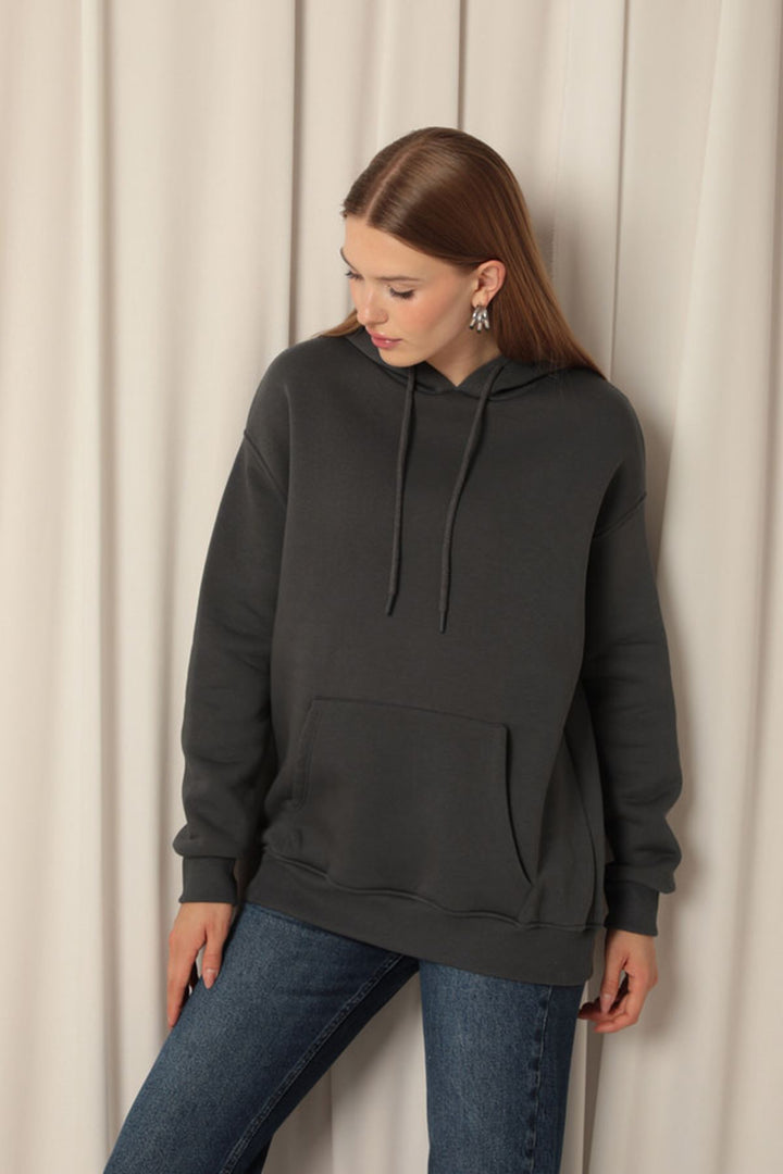 KKT Three Thread Kangaroo Pocket Women's Hooded Anthracite Sweat - Morgan Hill