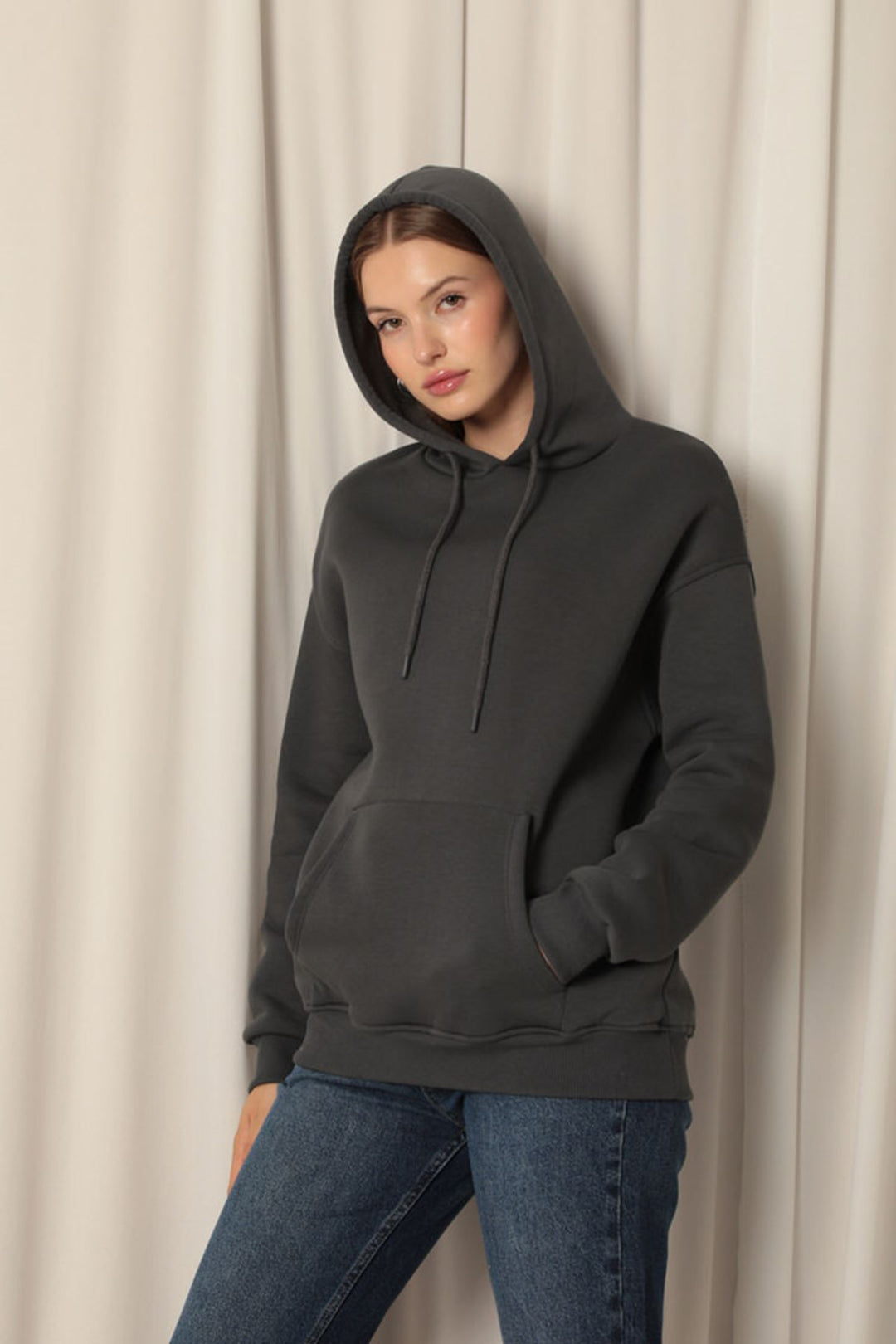 KKT Three Thread Kangaroo Pocket Women's Hooded Anthracite Sweat - Morgan Hill