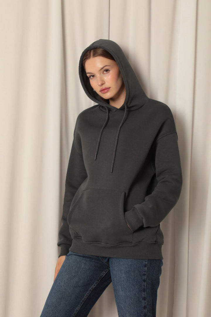 KKT Three Thread Kangaroo Pocket Women's Hooded Anthracite Sweat - Morgan Hill