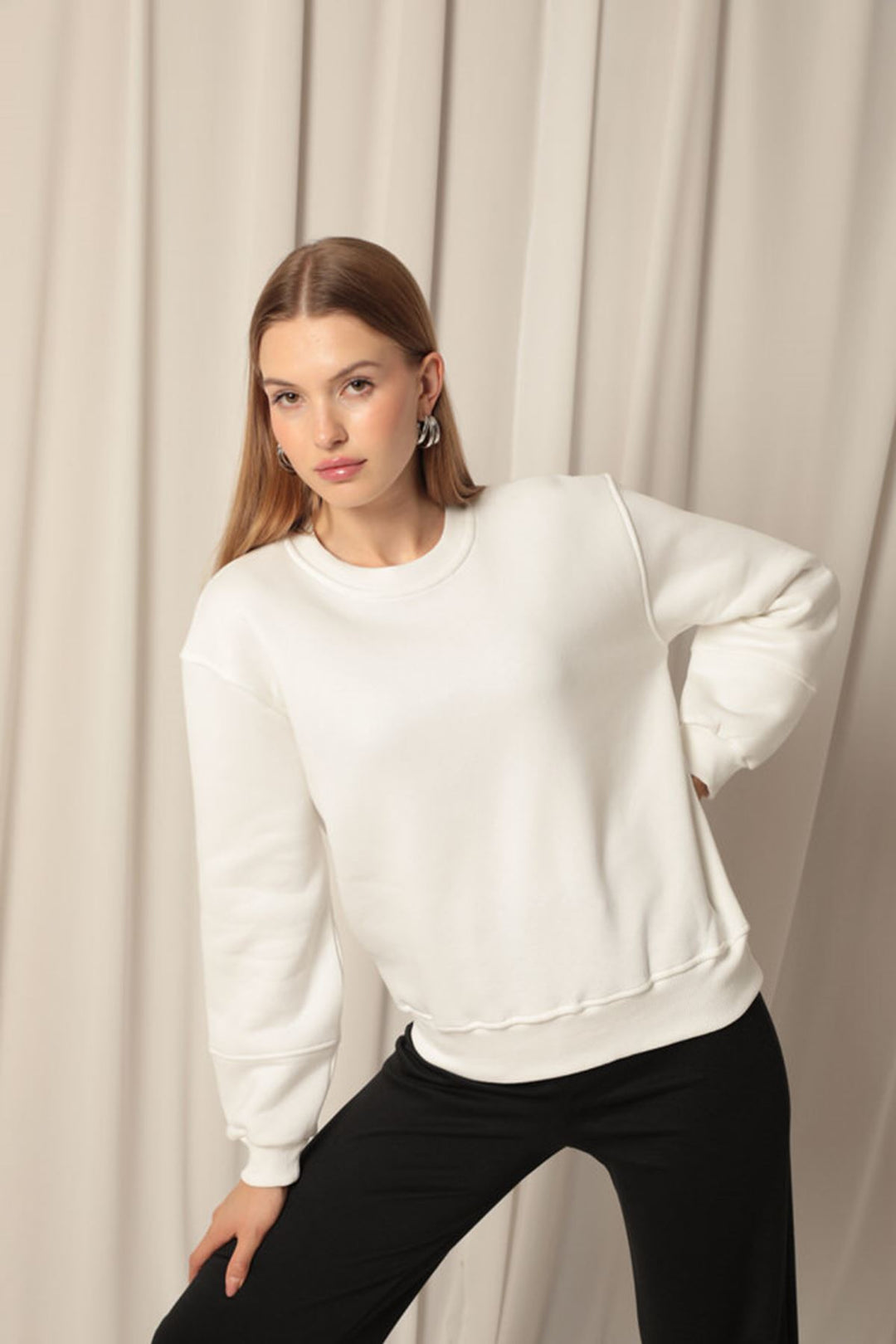 KKT Three Thread Fabric Zero Collar Women's Ecru Sweat - Teaneck