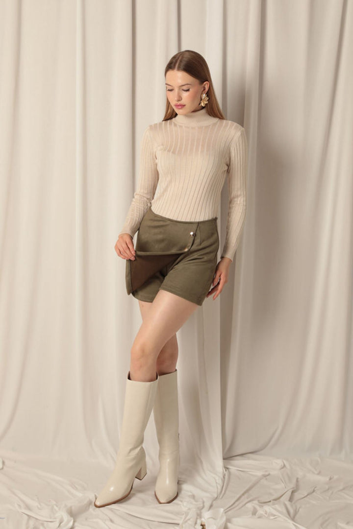 KKT Suede Fabric Khaki Shorts Skirt - Wentzville