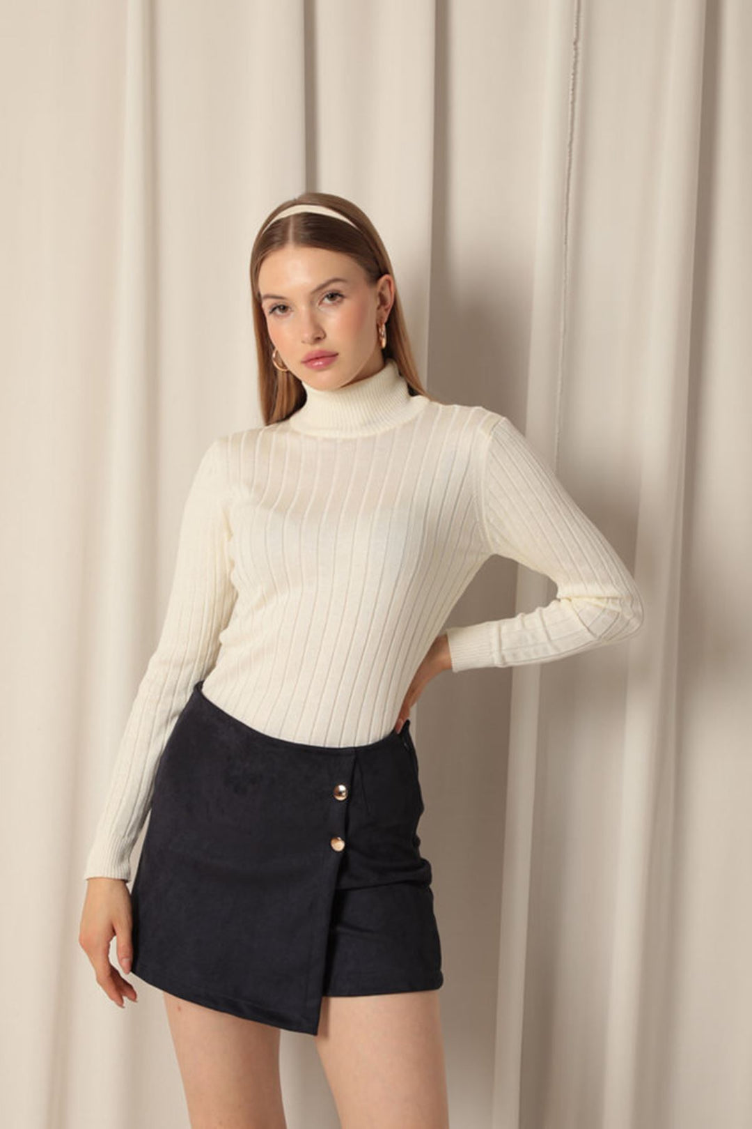 KKT Suede Fabric Navy Blue Shorts Skirt - Cleveland Heights