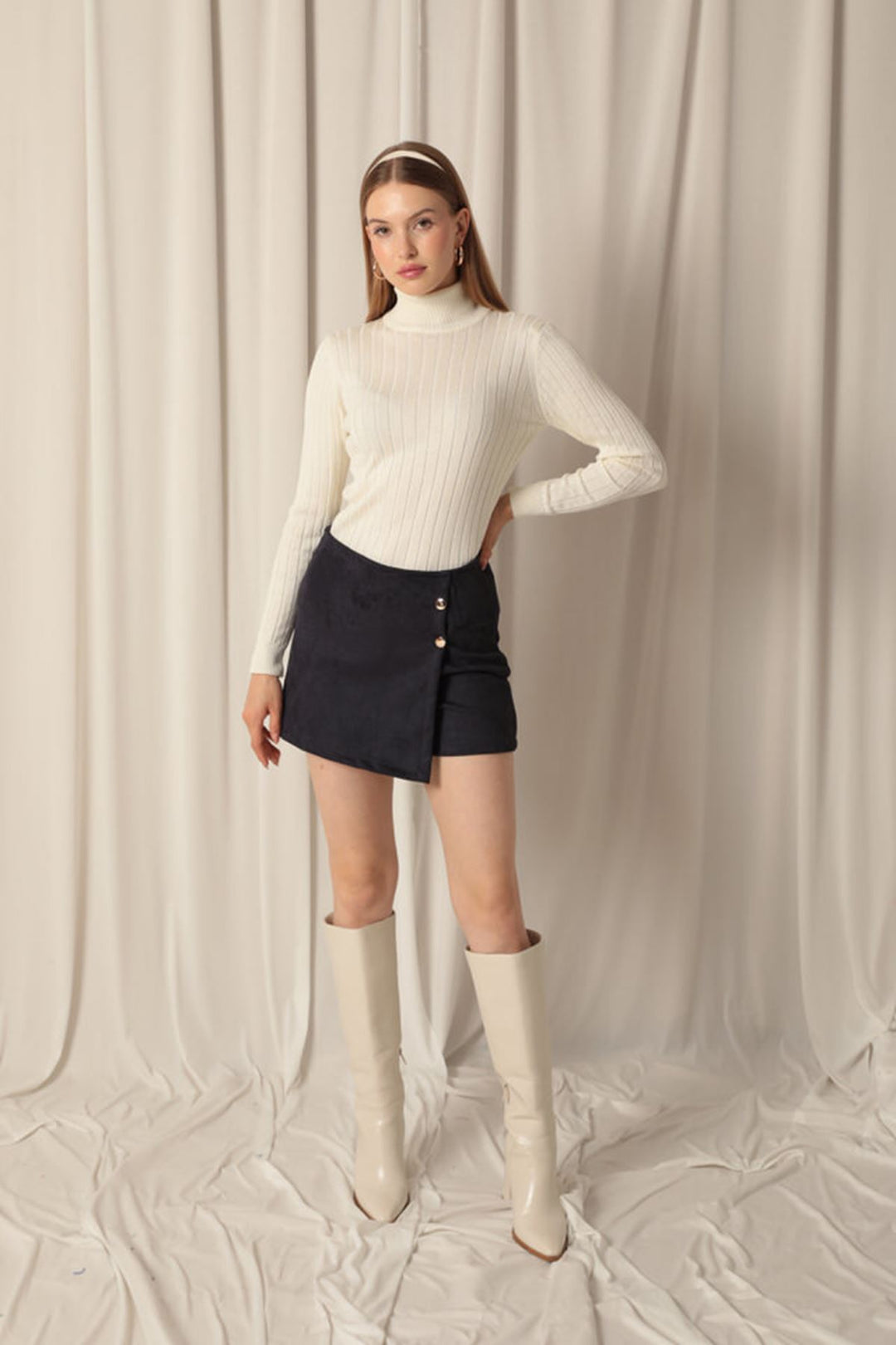 KKT Suede Fabric Navy Blue Shorts Skirt - Cleveland Heights