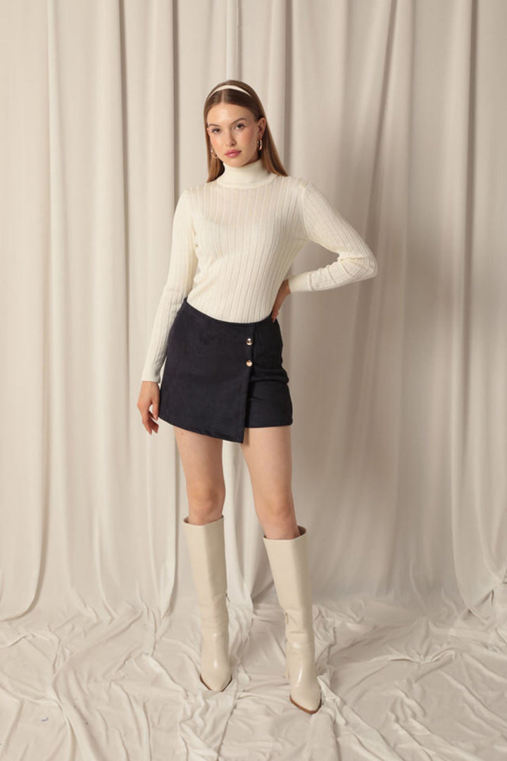 KKT Suede Fabric Navy Blue Shorts Skirt - Cleveland Heights