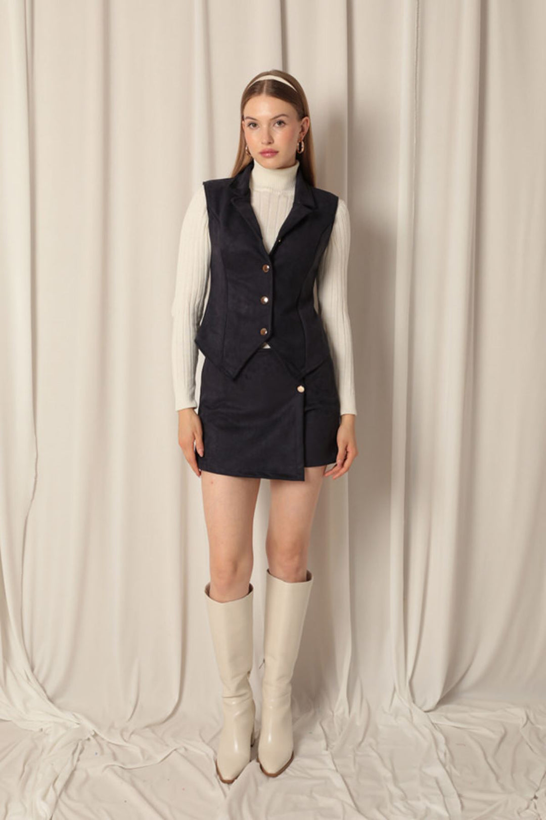 KKT Suede Fabric Navy Blue Shorts Skirt - Cleveland Heights