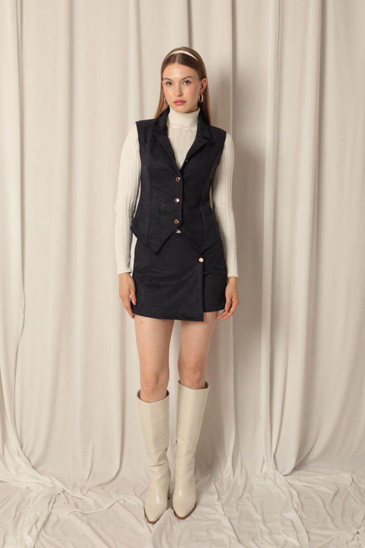 KKT Suede Fabric Navy Blue Shorts Skirt - Cleveland Heights