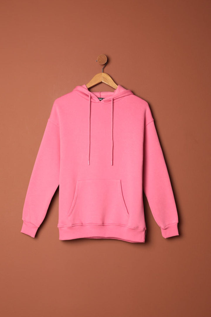 KKT Three Yarn Fabric Kangaroo Pocket Hooded Women's Pink Sweat - Eschweiler