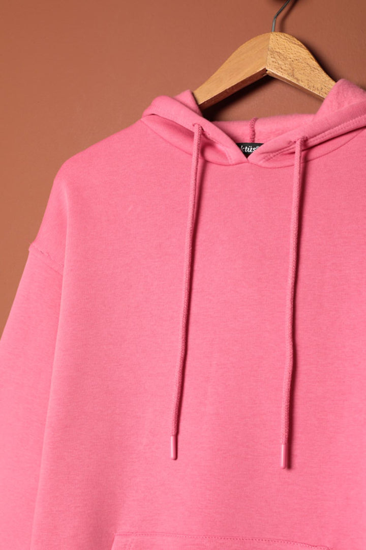 KKT Three Yarn Fabric Kangaroo Pocket Hooded Women's Pink Sweat - Eschweiler