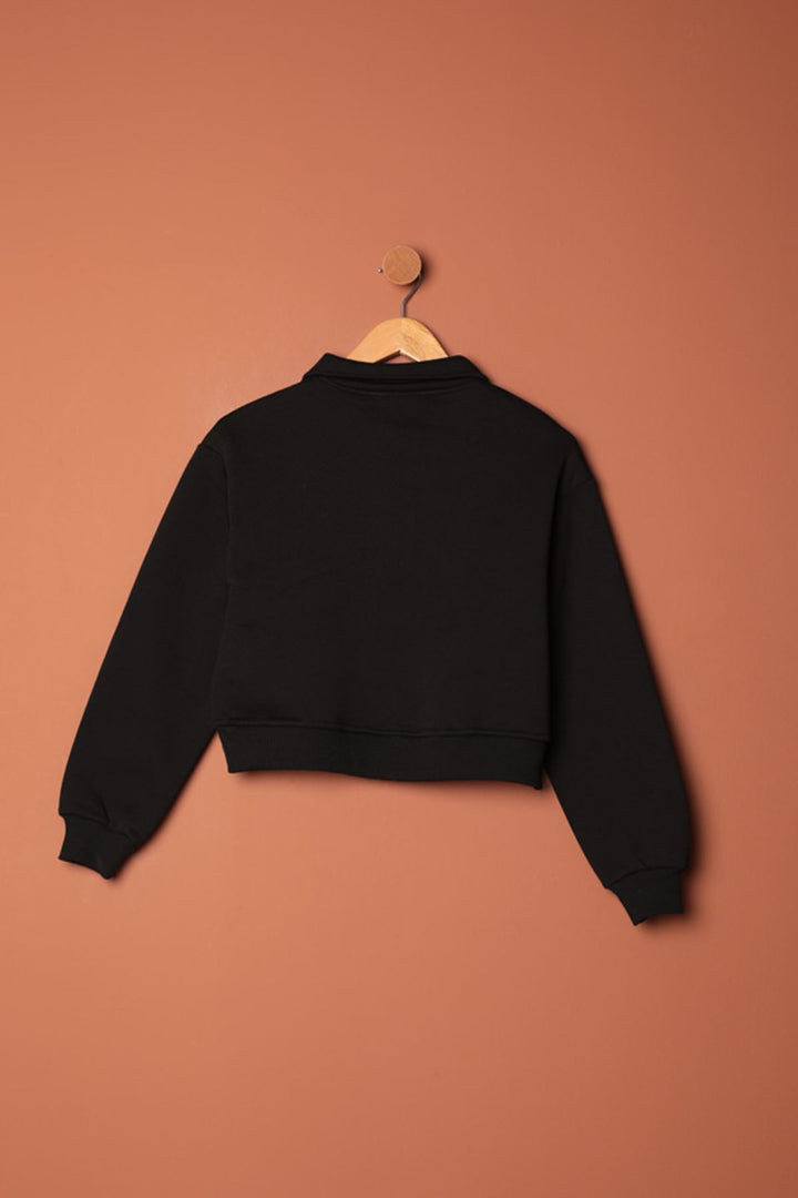 KKT Three Thread Fabric Zippered Hooded Short Women's Black Sweat - La Vergne