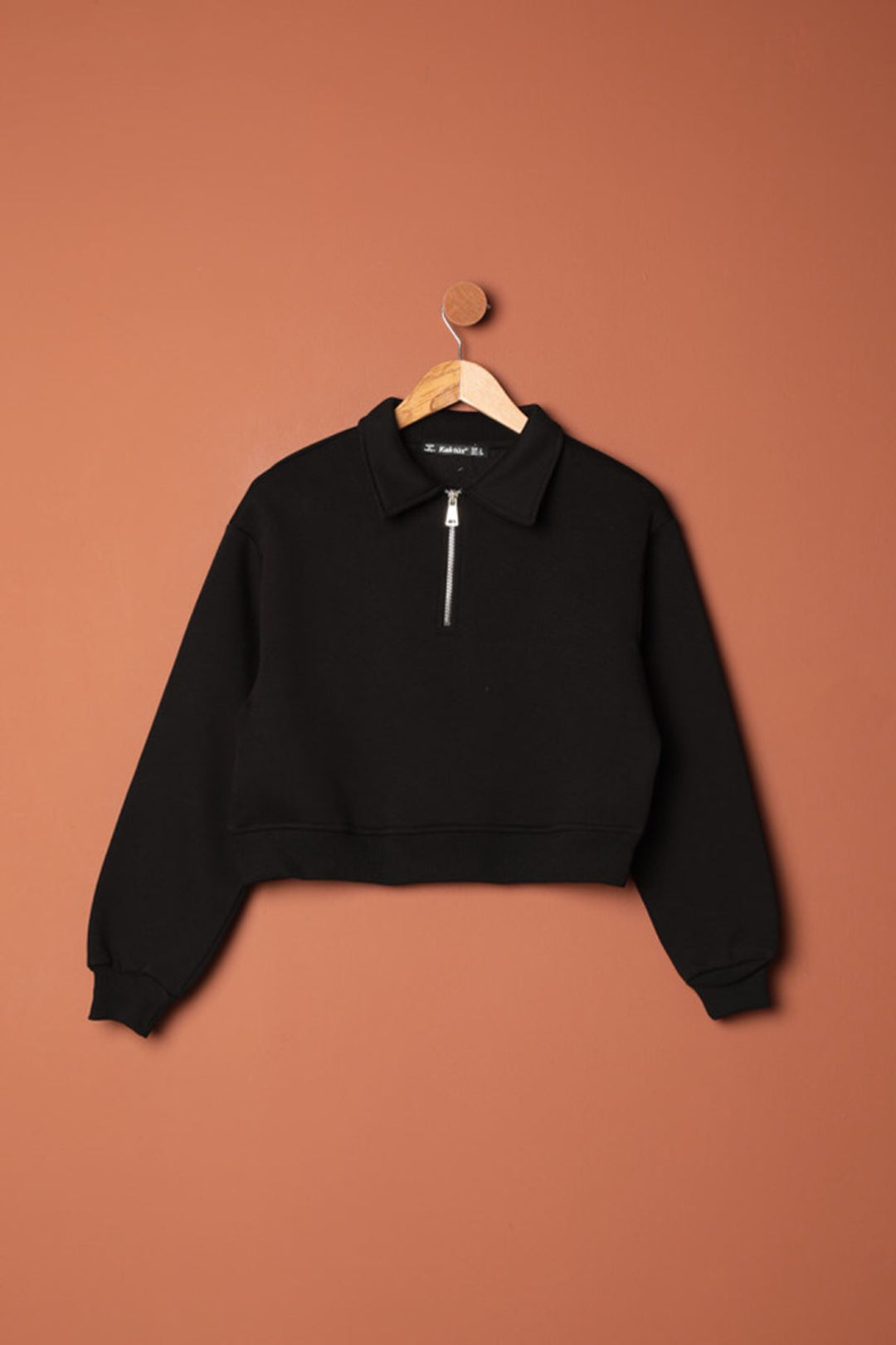 KKT Three Thread Fabric Zippered Hooded Short Women's Black Sweat - La Vergne