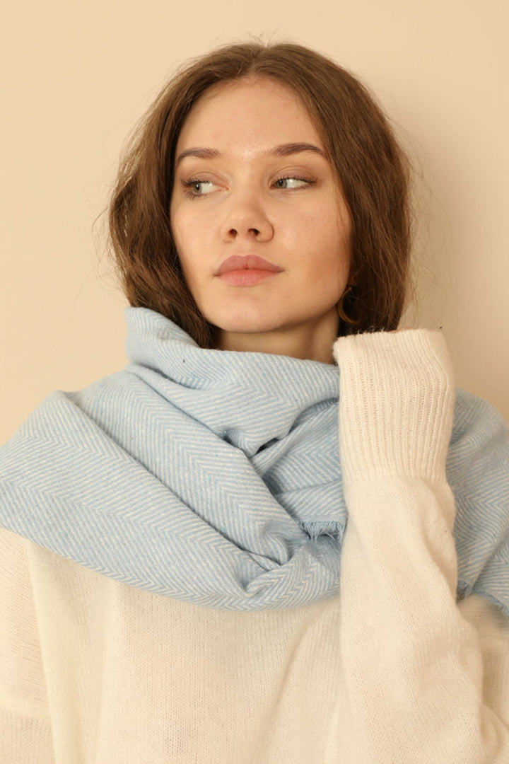 KKT Soft Texture Tasseled Women's Baby Blue Shoulder Shawl Scarf - Cernusco sul Naviglio