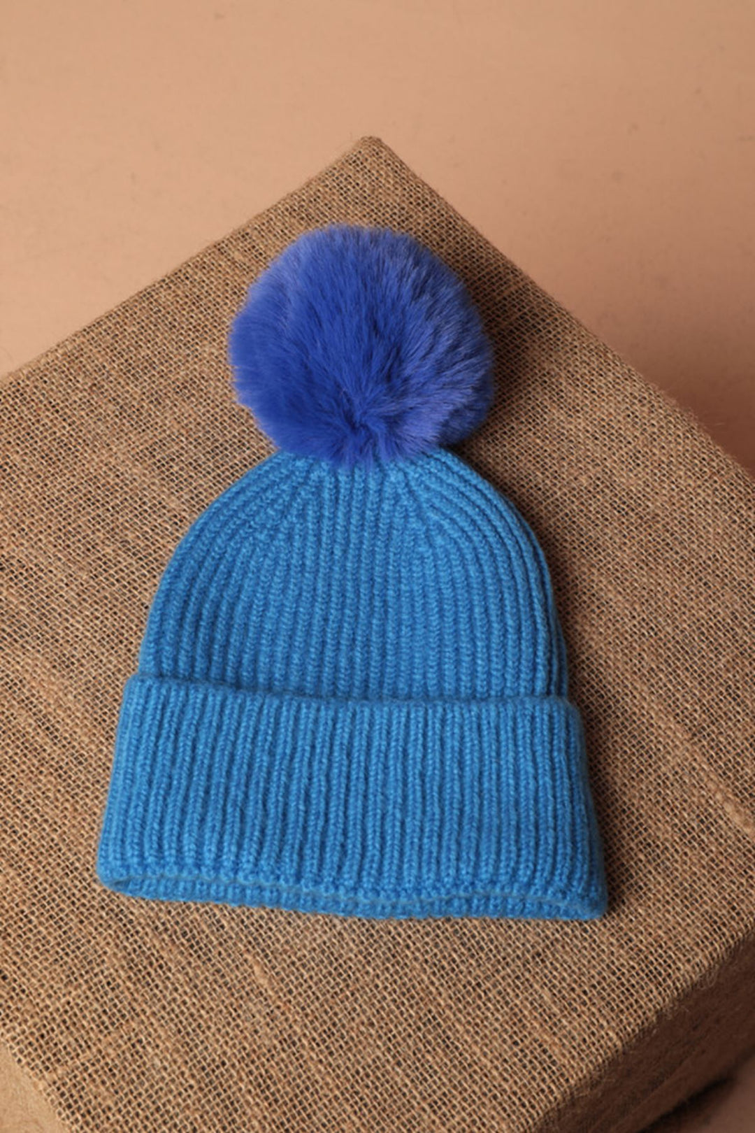 KKT Women's Blue Beanie with Pompom - Cologne