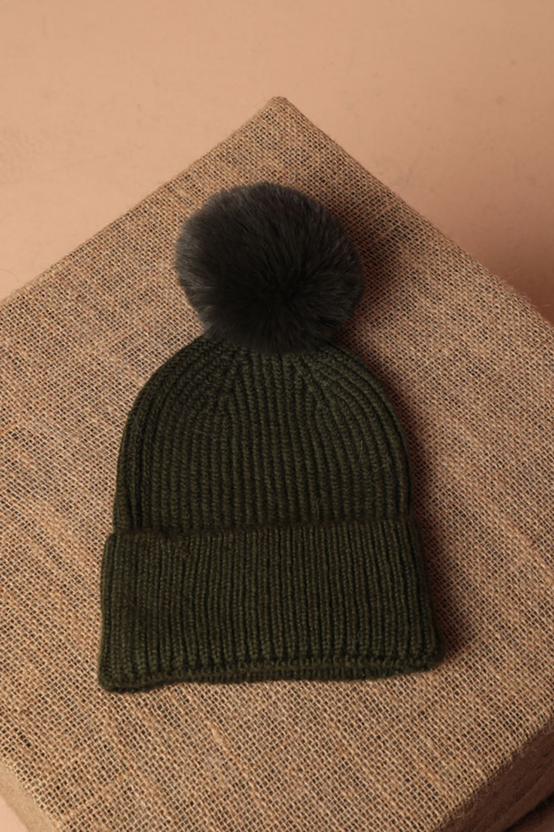 KKT Women's Khaki Beanie with Pompom - Blainville